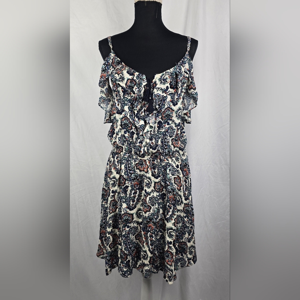 American Eagle Outfitters Boho Peasant Ruffled Cold Shoulder Dress Women’s sz L